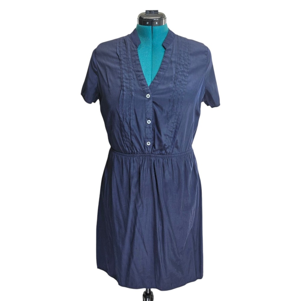 Rhapsody Dress Women XL Navy Blue Rayon Blend Short Sleeve Pintuck Elastic Waist
